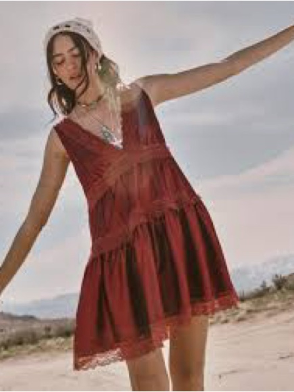 Rust Lace-Trim Satin Camisole Dress